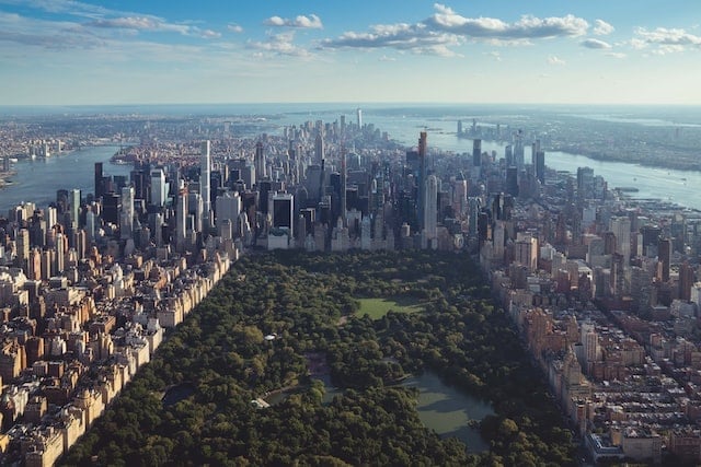 Birds eye view of Central park NYC looking South