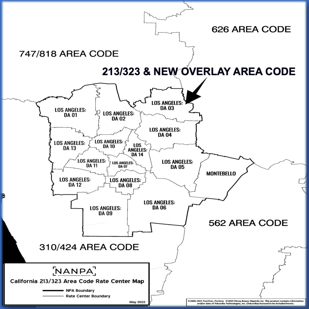 Overlay map of Los Angeles area codes