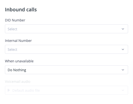 Inbound calls configuration