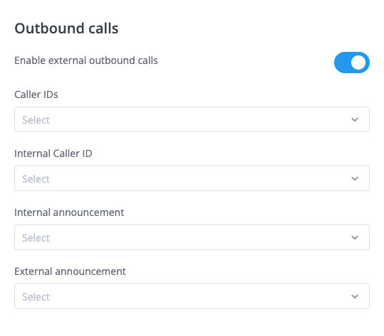 Outbound calls configuration