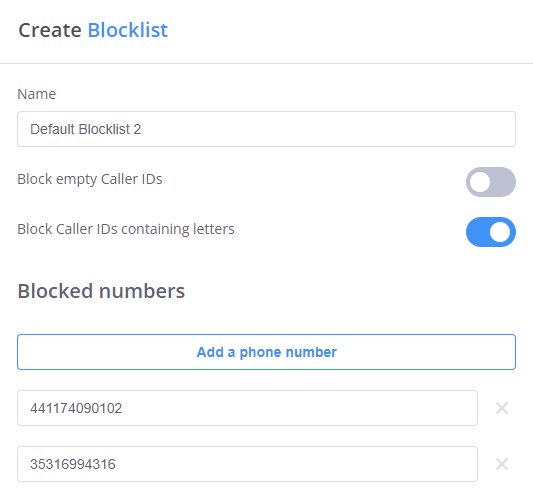 Blocklist configuration interface