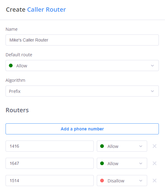 Caller Router configuration interface