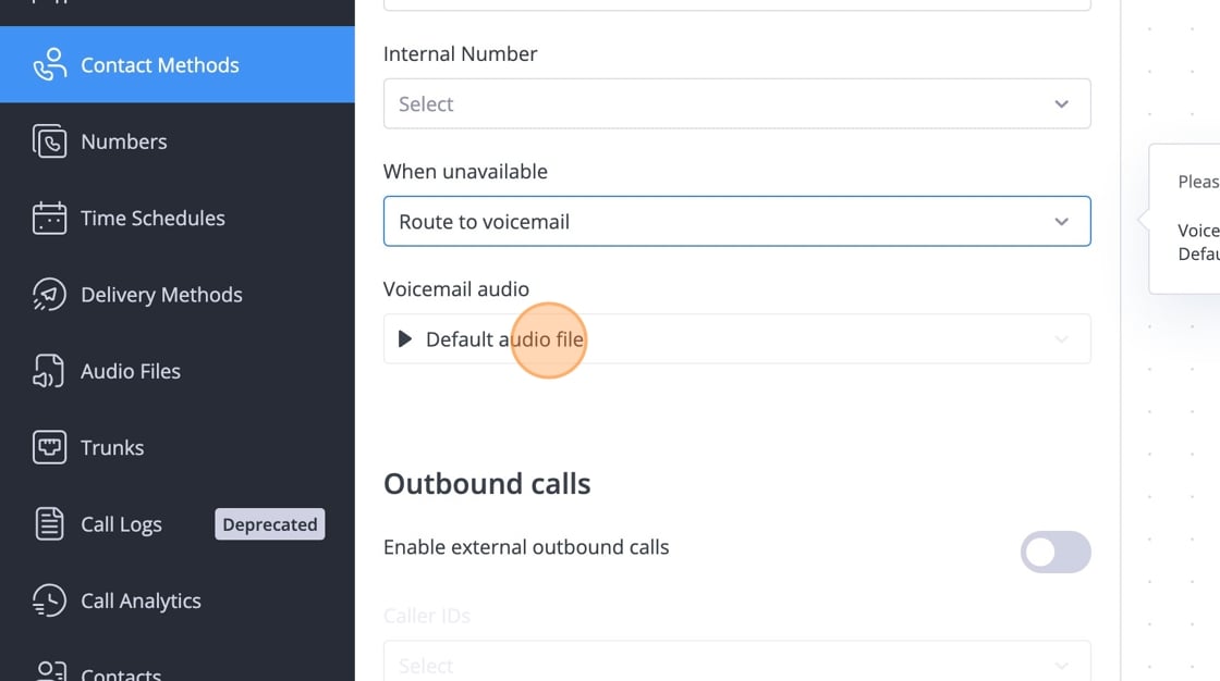 Audio file selection for voicemail greeting