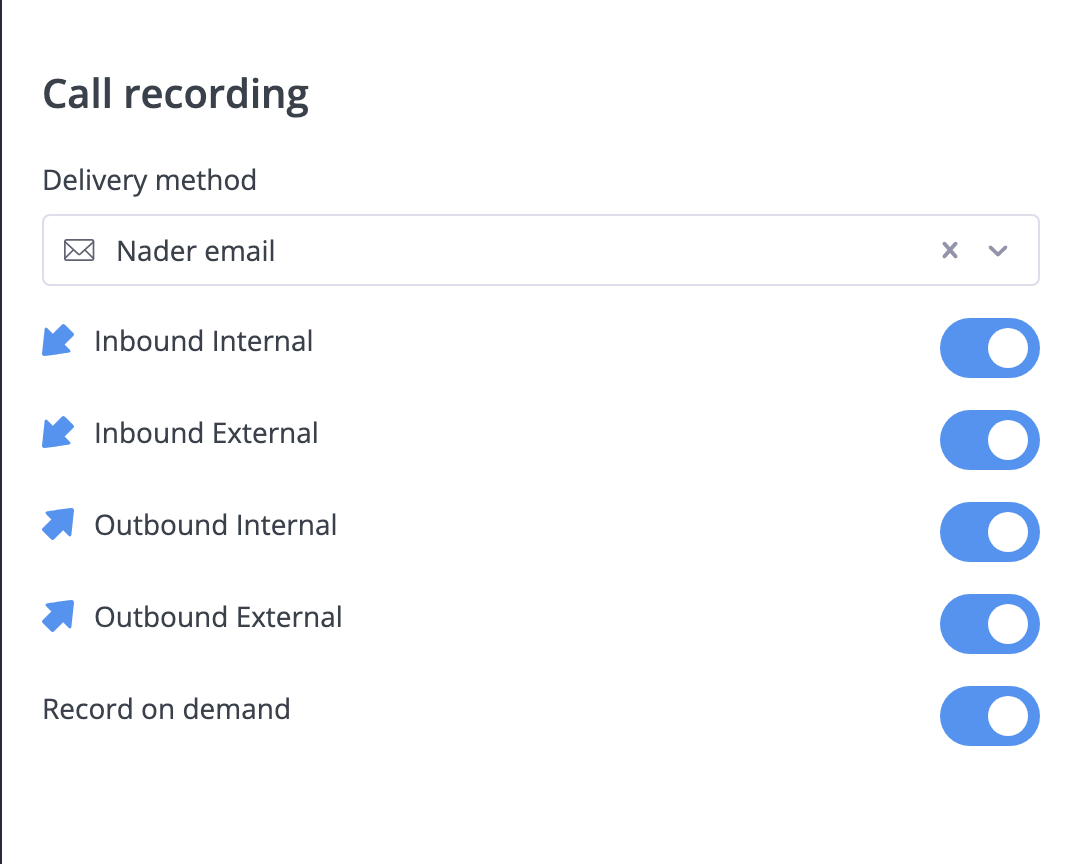 Call recording settings for app configuration