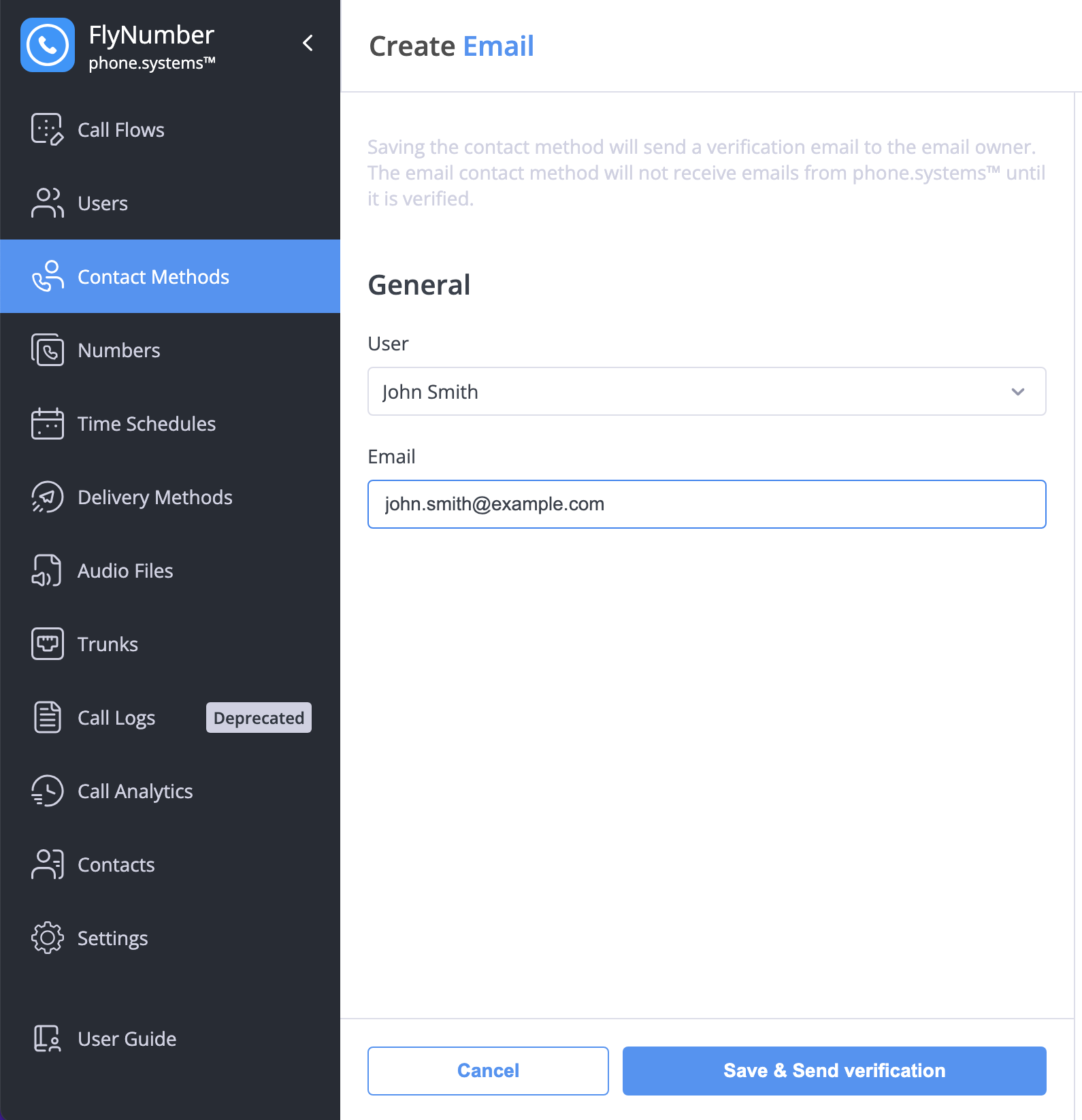 Creating a new email contact method