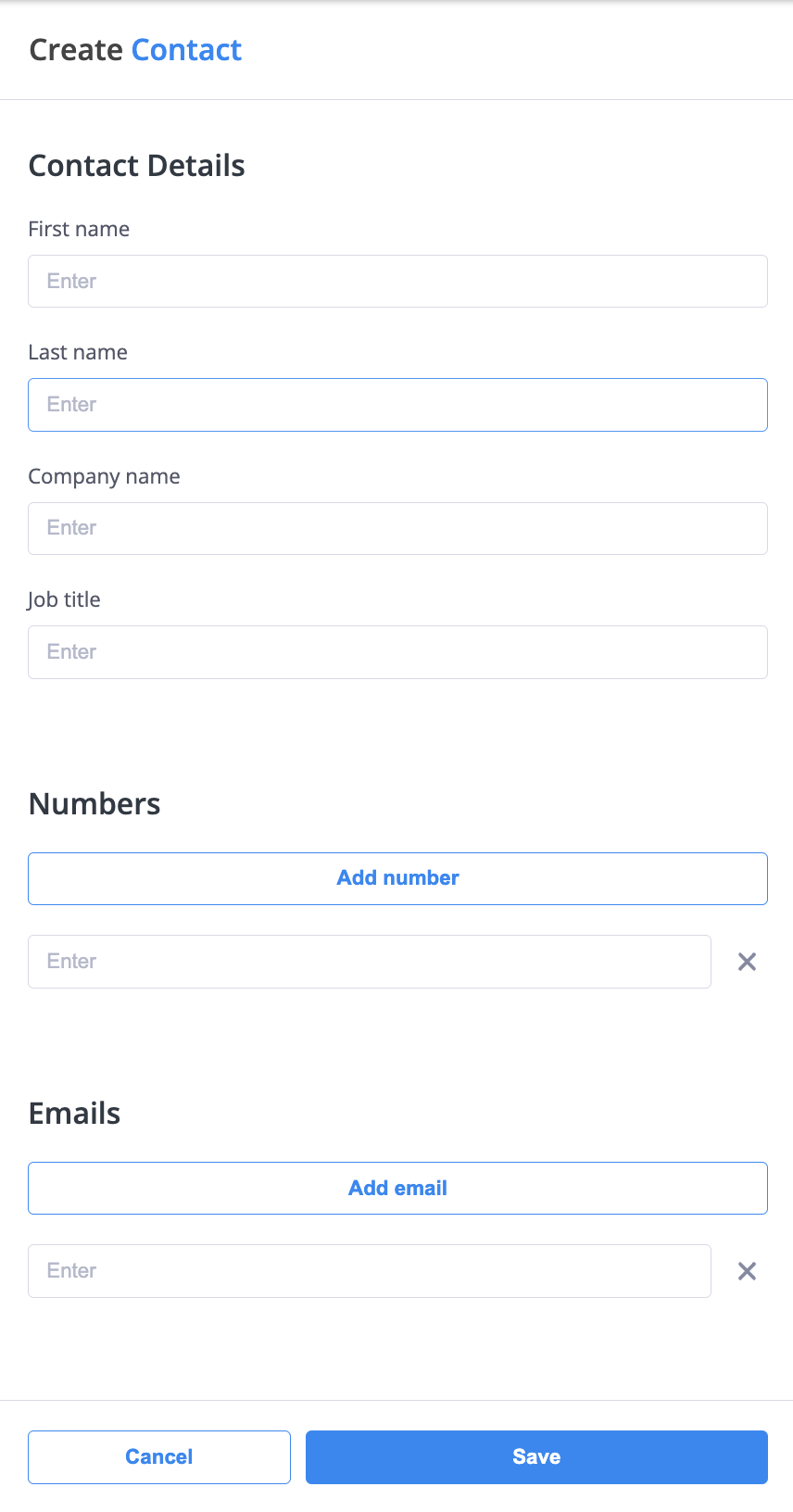 Create contact form showing available fields