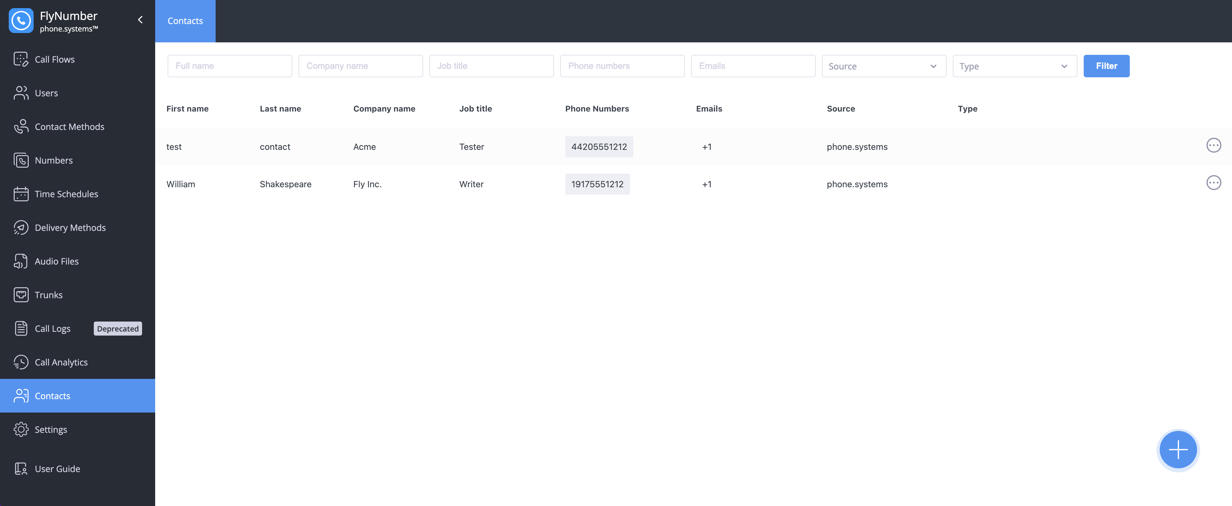 Contacts panel showing external and team contacts