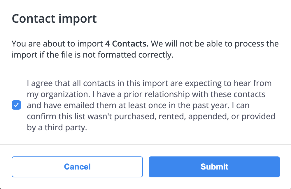 Contact import confirmation dialog