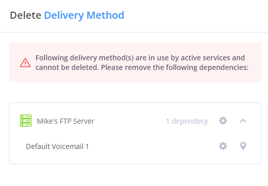 Deleting a delivery method