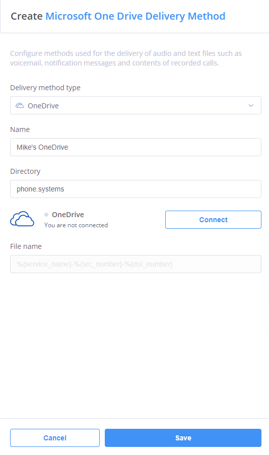 OneDrive delivery method configuration