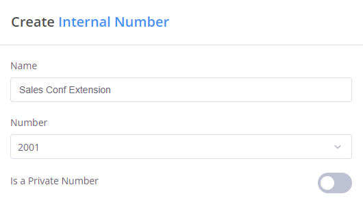 Internal Number module configuration interface