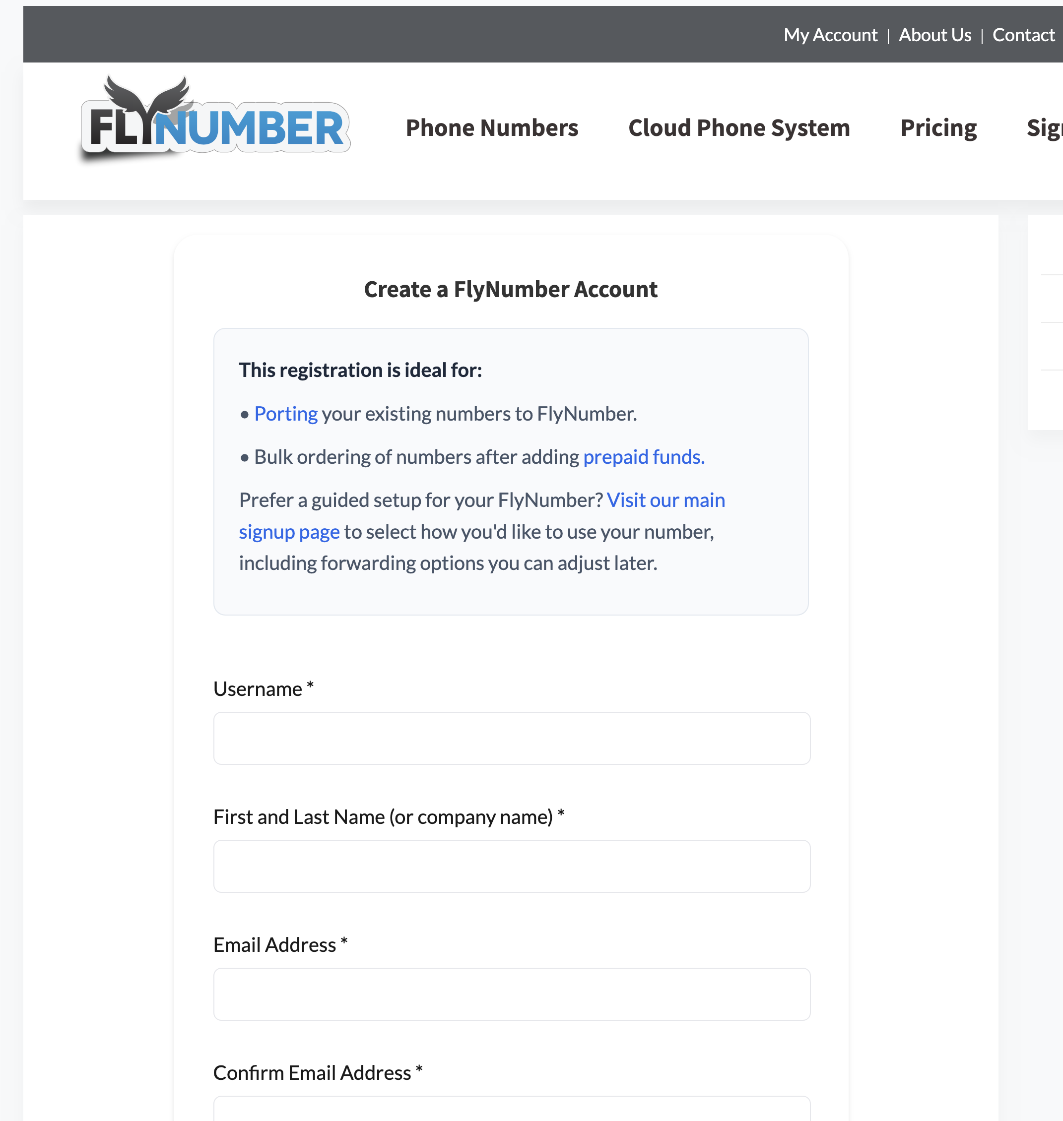 Manual account registration form