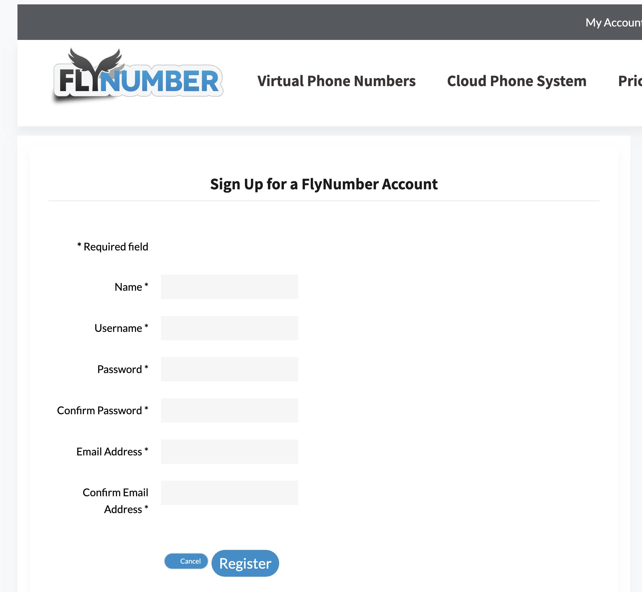 Direct account registration form