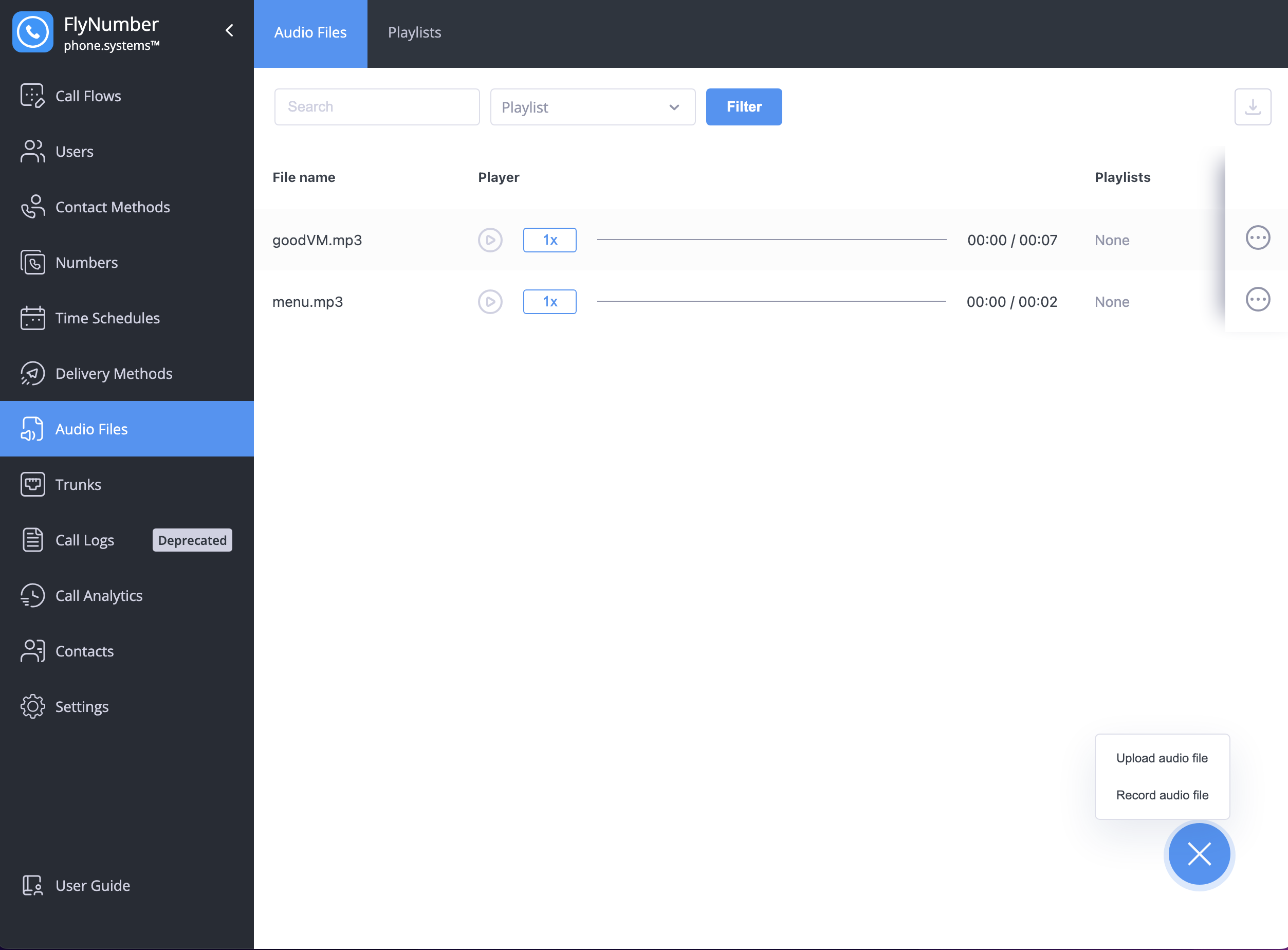 Audio file management interface