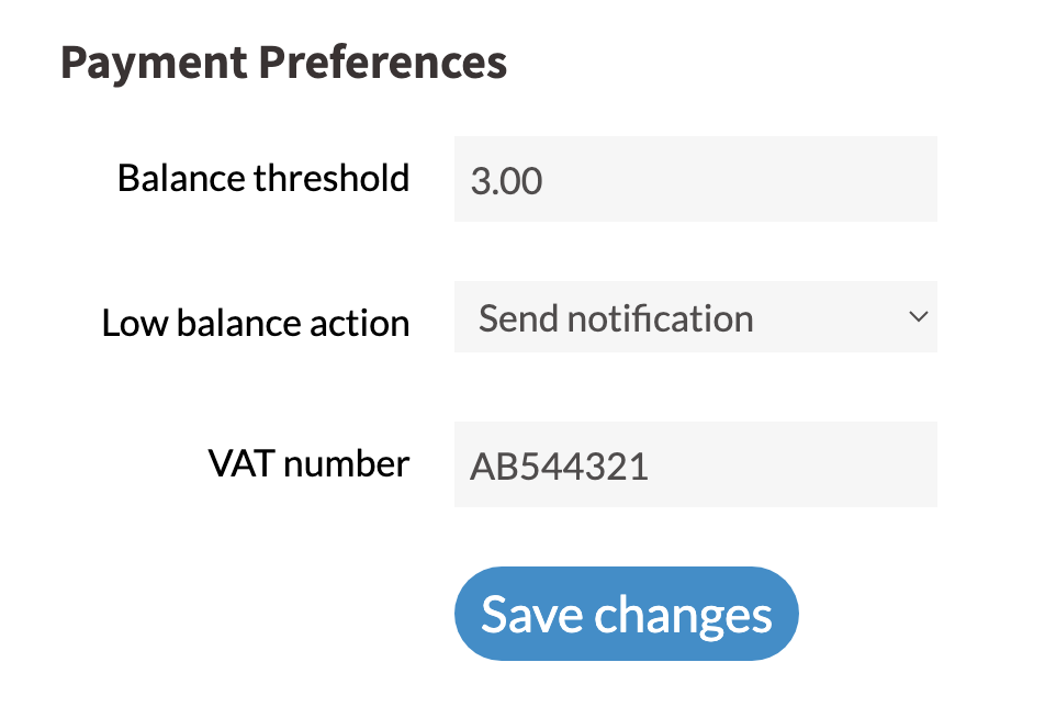 Notification settings for low balance alerts