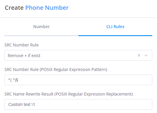 Phone Number module CLI rules settings