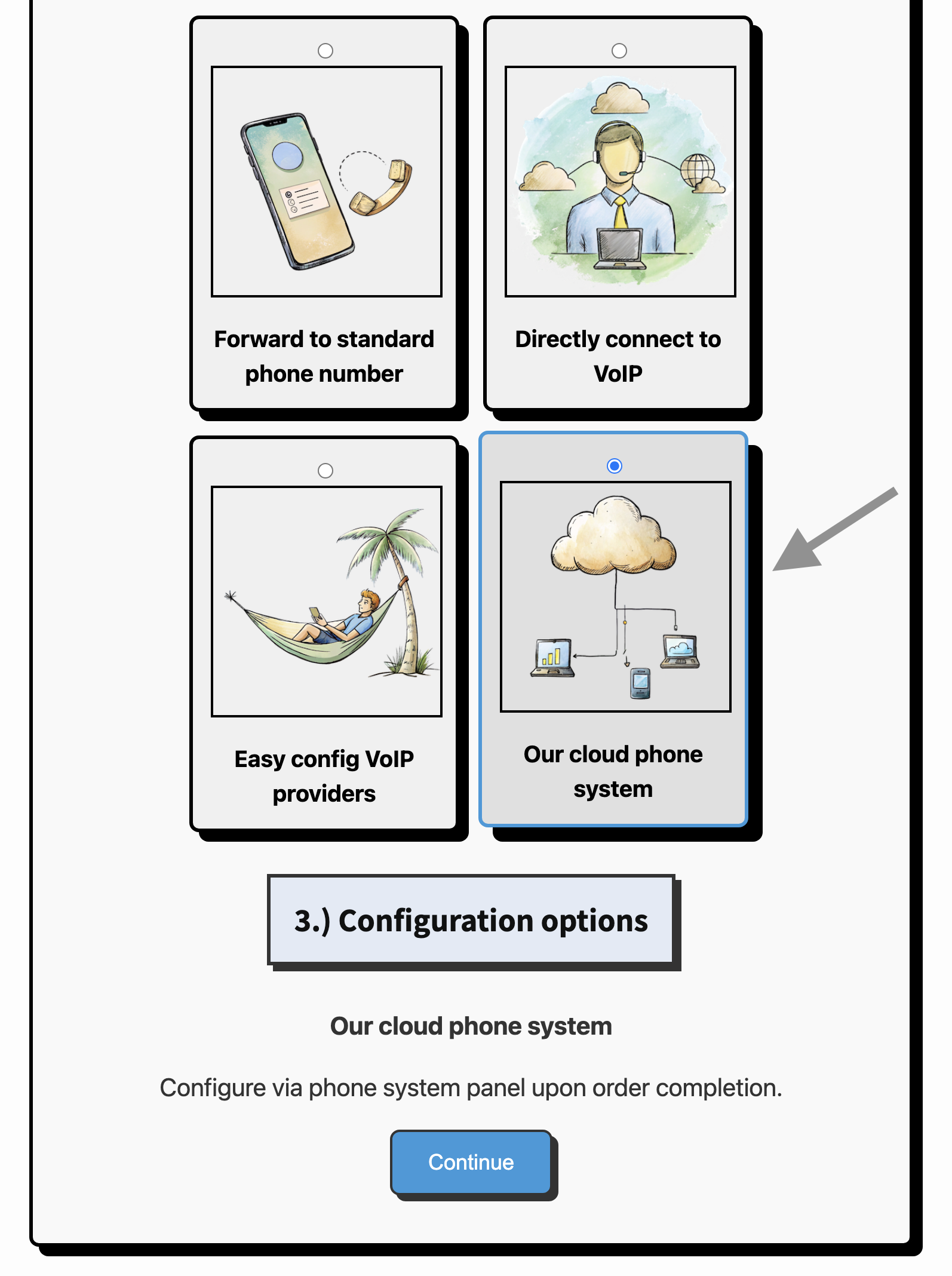 Phone system selection during signup