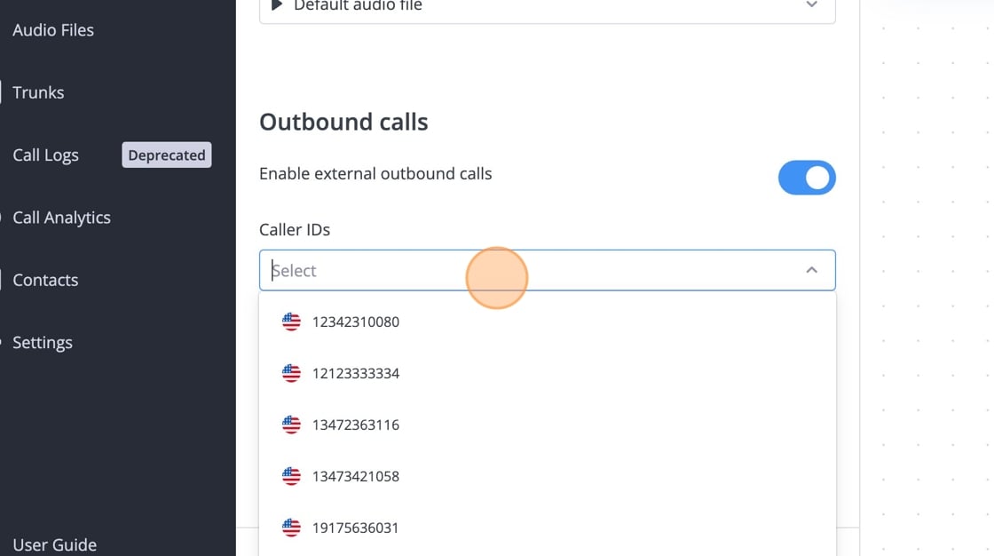 Outbound caller ID number selection