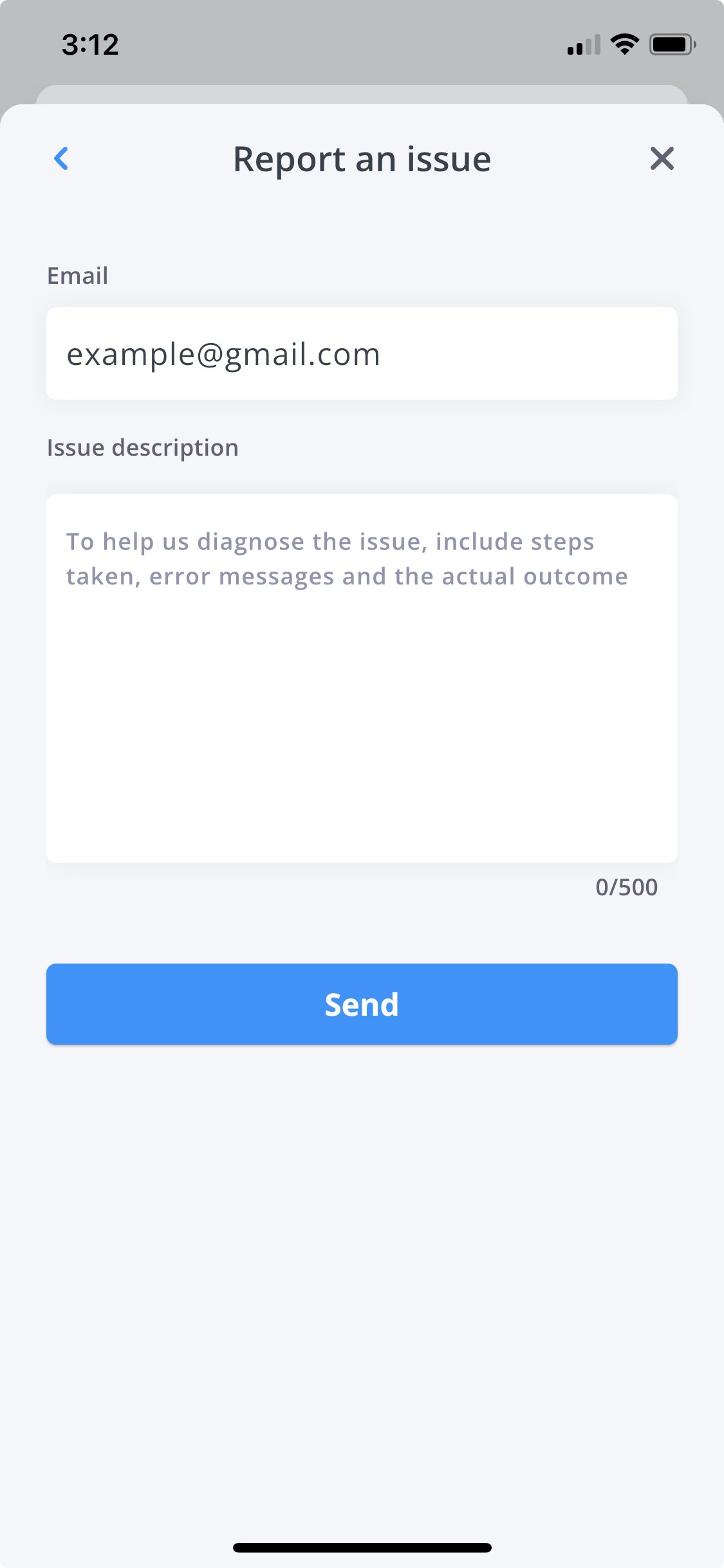 Report an issue interface