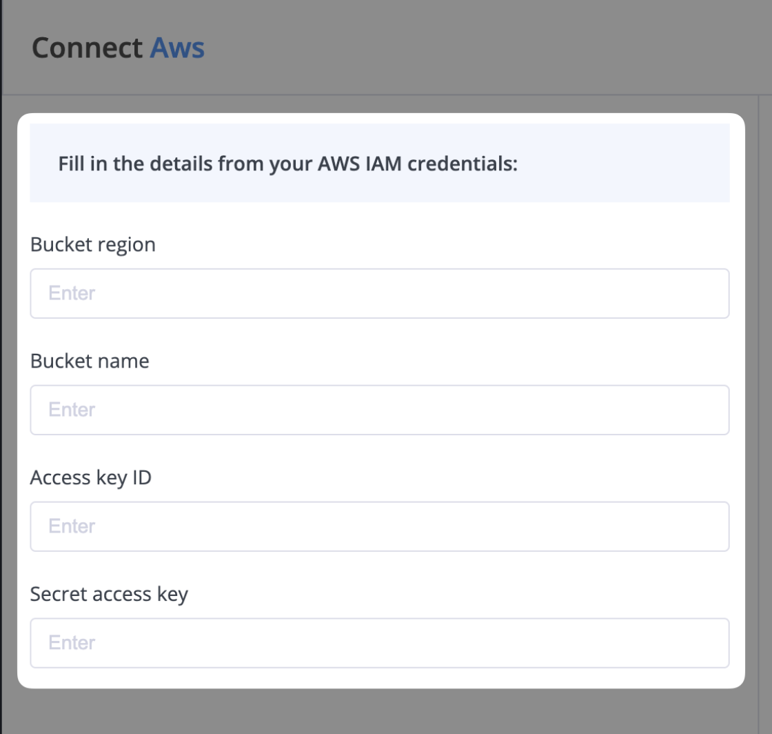 AWS connection configuration form