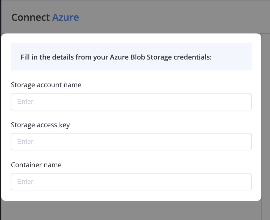 Azure connection configuration form