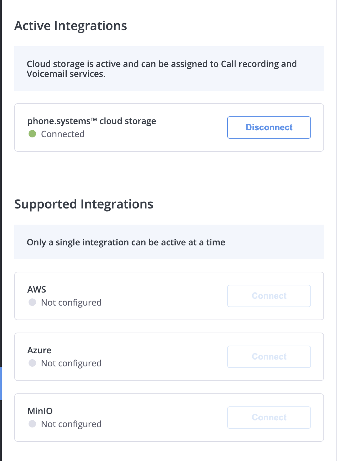 Active cloud storage integration status