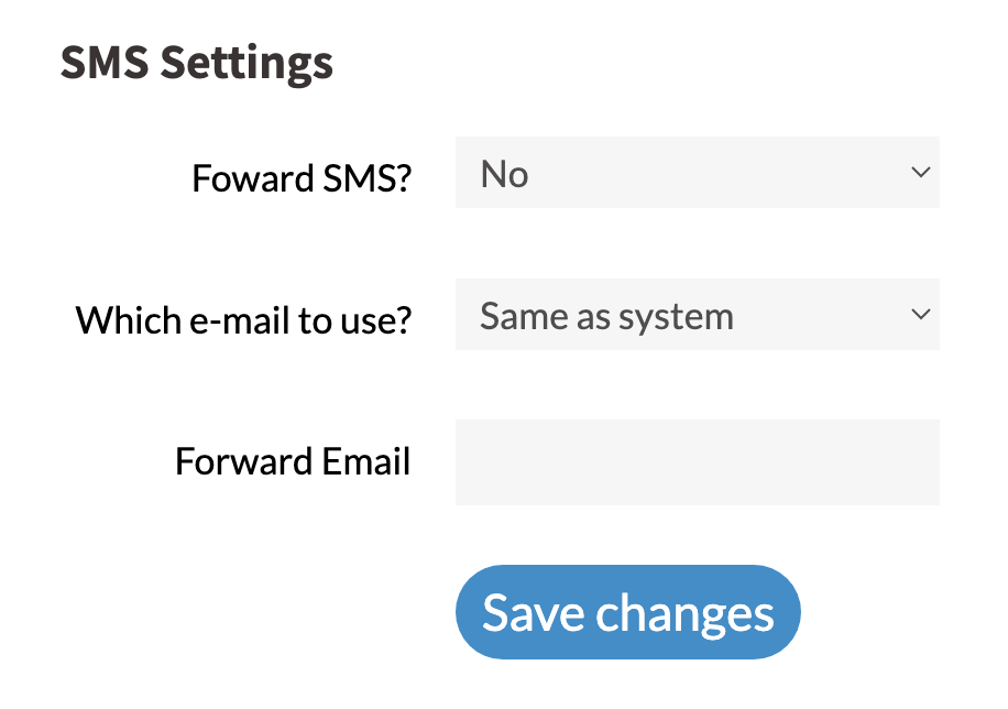 Account settings page showing SMS configuration options