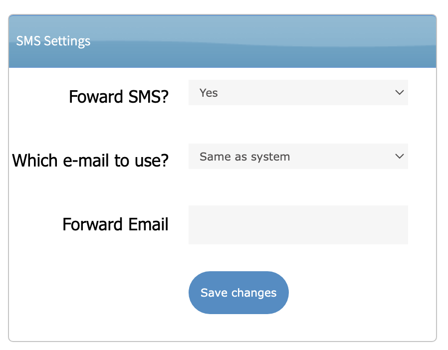 Number-specific SMS settings showing forwarding options