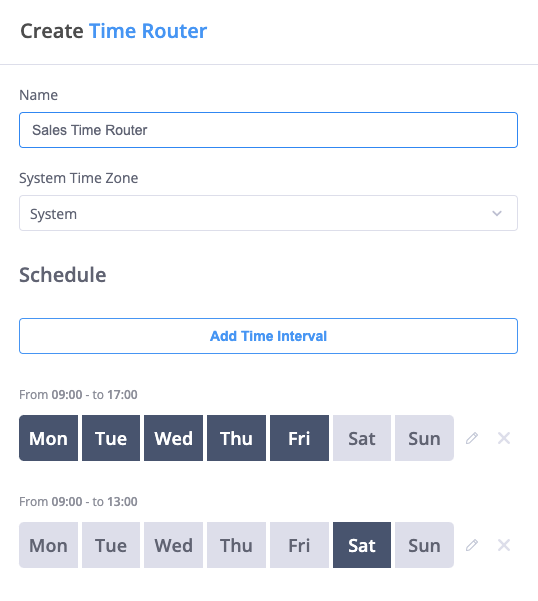 Time Router configuration interface