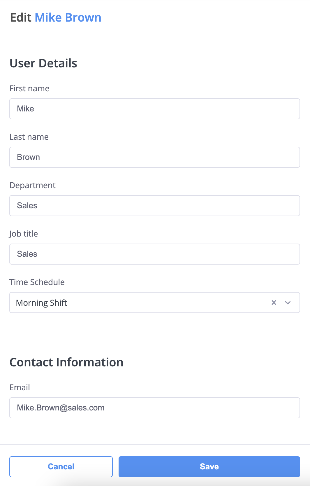 Edit user form showing editable user details