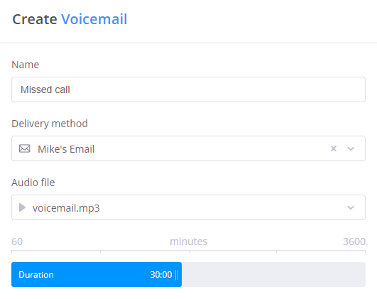 Voicemail configuration interface