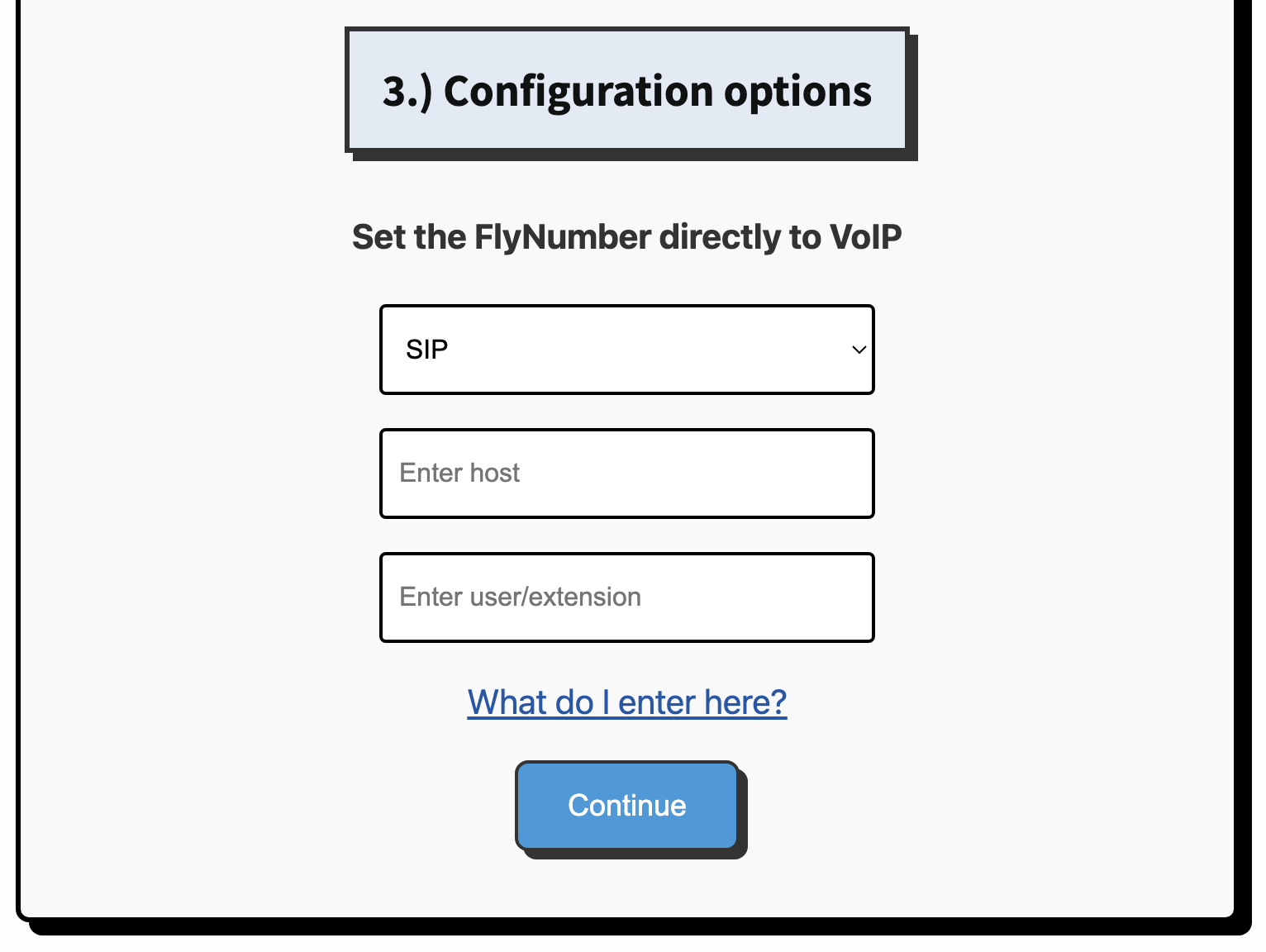 Configuration options for setting the FlyNumber directly to VoIP